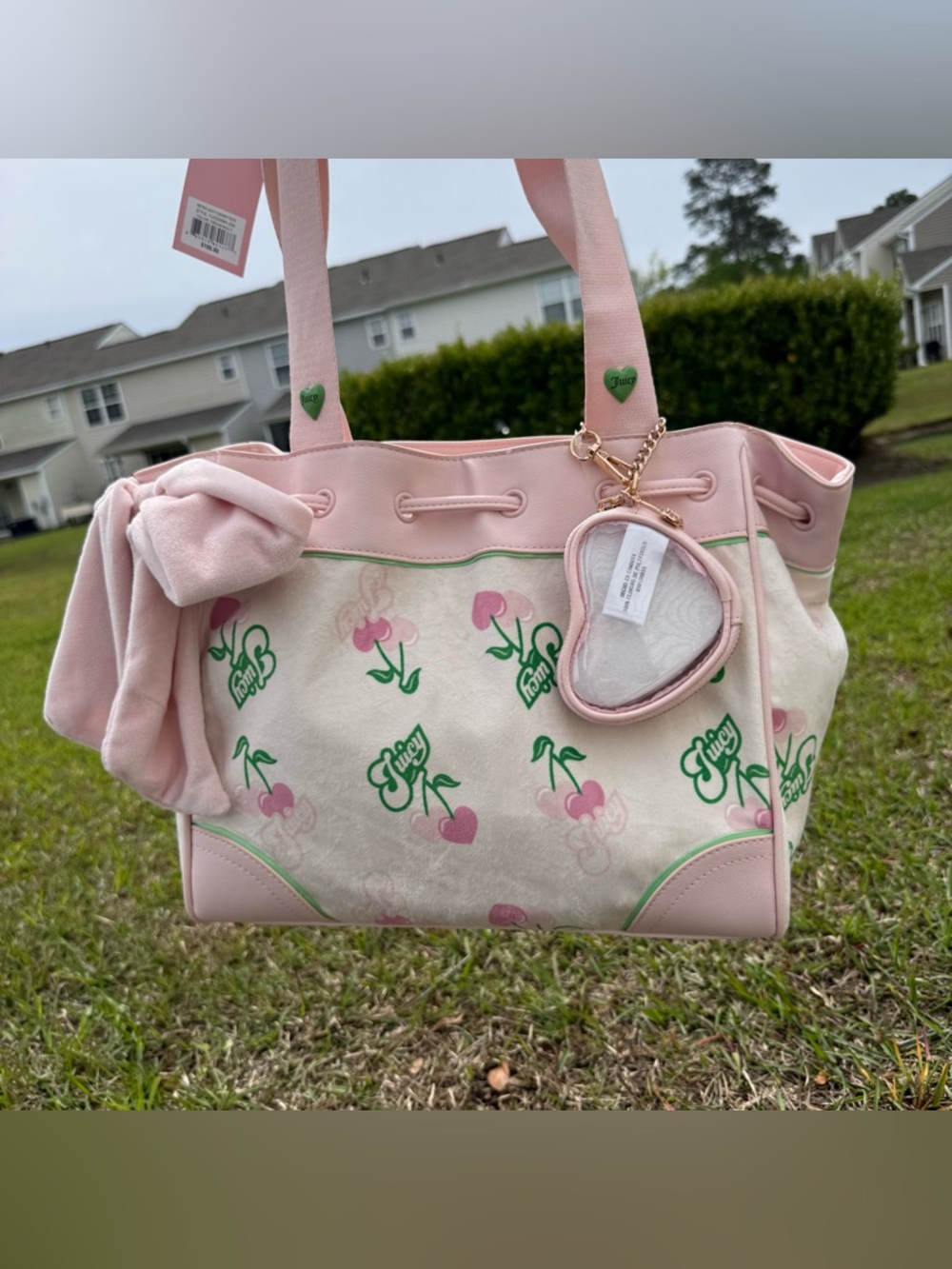 NWT Juicy Couture Cherry Bow Velour Tote Pink Y2K Coquette cherry gelato